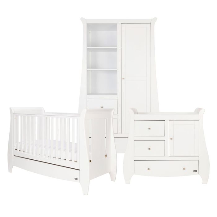 Tutti Bambini - set mobilier alb format din 3 piese: pătuț, comodă și dulap