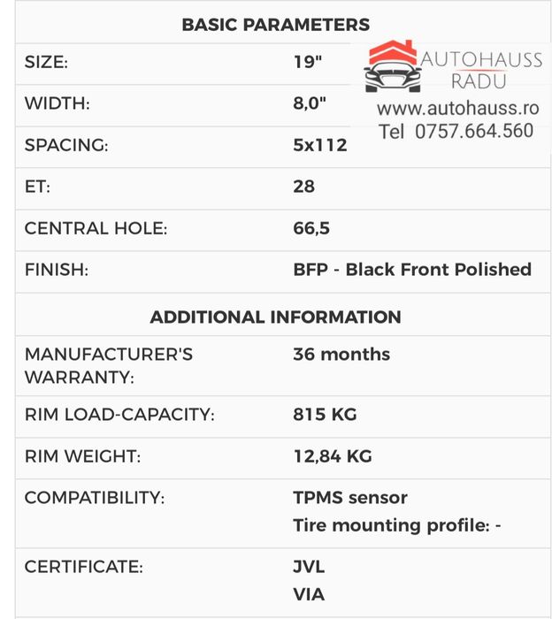 Jante 19 Audi pt A3 A4 A5 A6 A7 A8 Q2 Q3 Q5