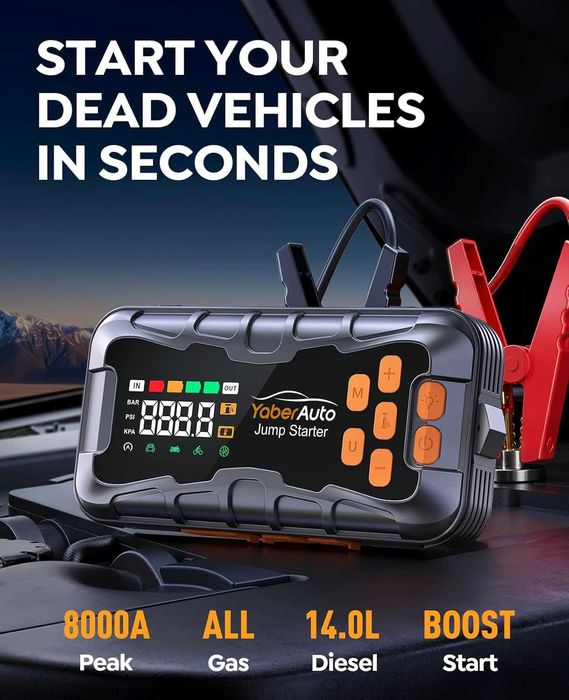 Пусковое устройство с компрессором YaberAuto AP03 8000A 27000mAh160PSI