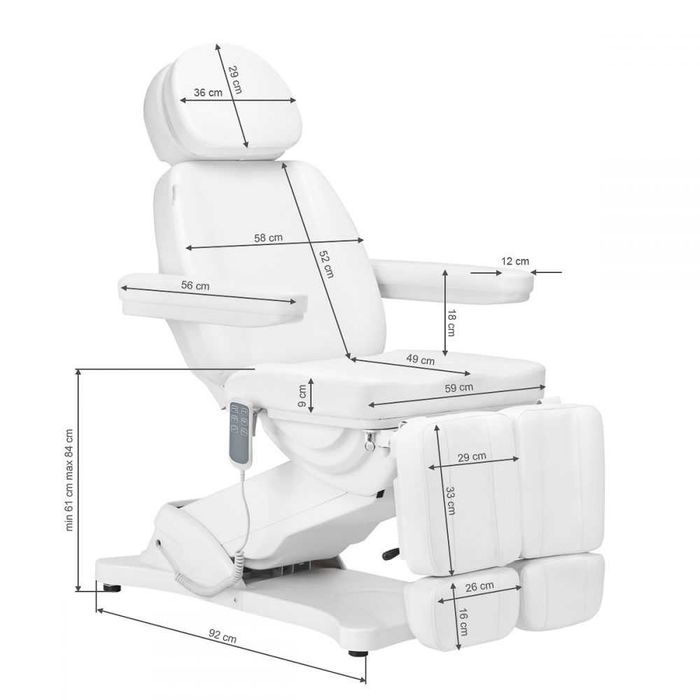 Стол за педикюр Sillon Classic (3 мотора) - бял/тъмно сив 185 x 81 x 61/84 см
