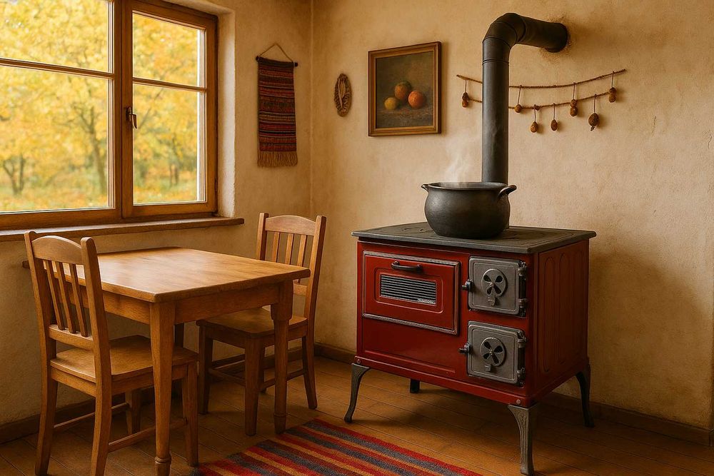 Soba Lemne Carbune Spor Plita FONTA Cuptor Ler Masina Gatit Incalzit Bucatarie Casa Cabana 6.7 kw 130mm Evacuare DREAPTA / STANGA LIVRAREA GRATUITA AR