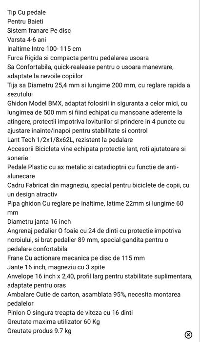 Bicicleta copii G1601C Galaxy 16" rosu/alb