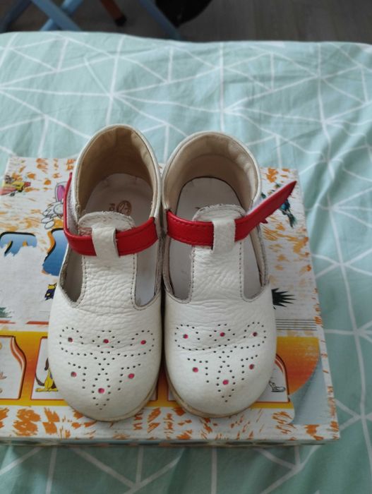 Sandale Tino fetițe, alb cu roșu, piele naturala, mărime 24