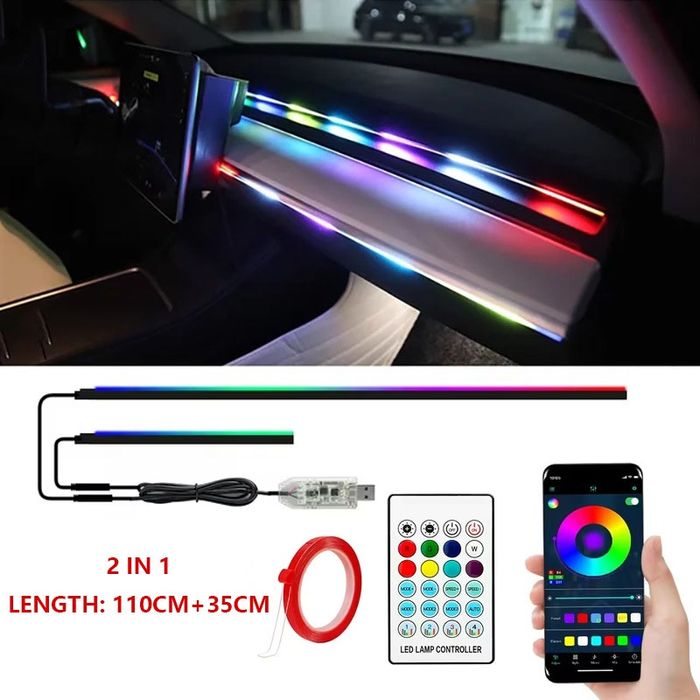 Kit Lumini Ambientale 2in1 Acrilice Benzi Symphony RGB Aplicate Usb