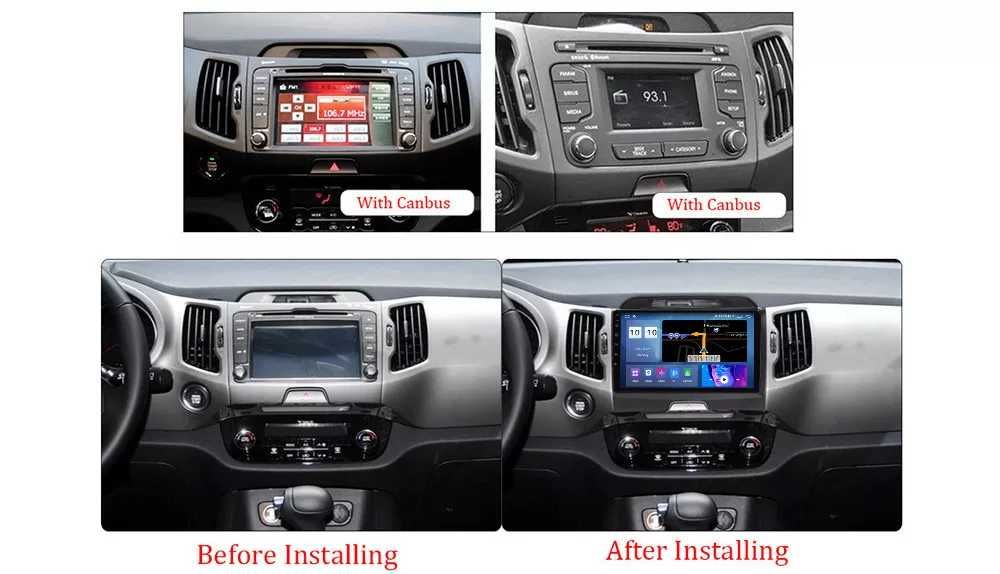 Navigatie Android 14 Kia Sportage 3 2010-2016  Waze CarPlay + CAMERA