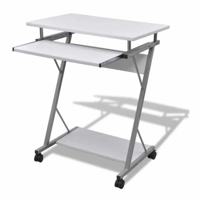 Бюро за компютър с изтеглящ плот за клавиатура, бяло