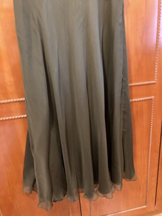 Rochie de ocazie lunga verde olive, din voal si dantela, M