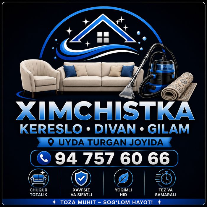 Yumshoq mebel va gilamlarni uyda turgan joyida ximchistak xizmati tel