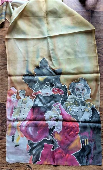 Шал, рисуван върху коприна. фантазия .Красив подарък . Варна. любов