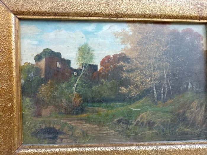 Ulei pe lemn "Peisaj rural