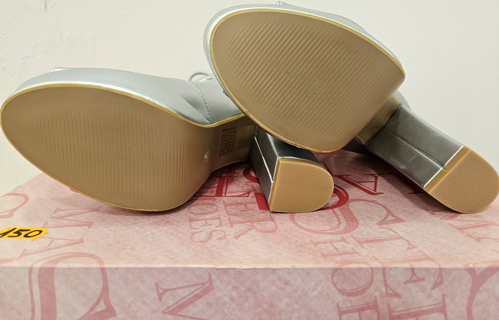 Sandale cu toc gros Argintii