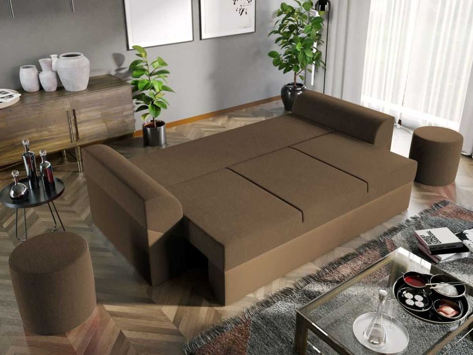 Canapea Extensibila Cali Stofa Maro / Piele Cappuccino