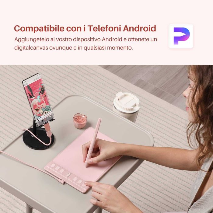 Tabletă grafică HUION Inspiroy 2 S roz | 6 taste programabile + scroller | stylus PW110 fără baterie | 8192 niveluri presiune