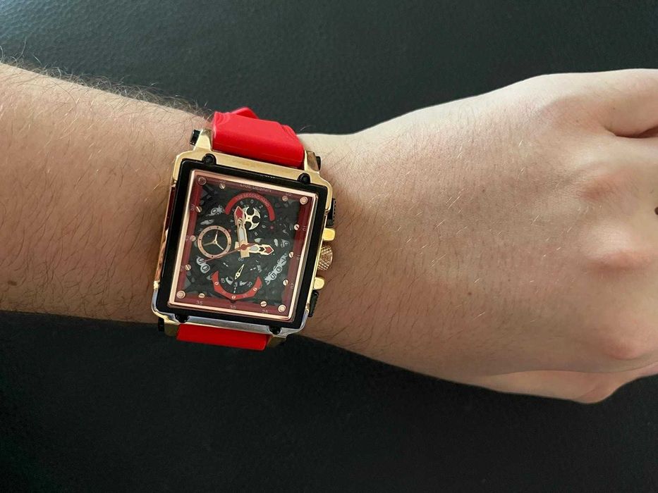 Ceas bărbătesc roșu cadran pătrat – Sport & Style, curea silicon