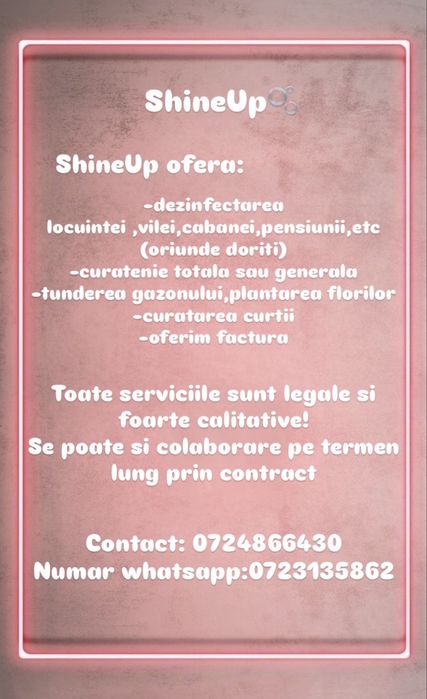Firma servicii pentru curatenie si dezinfectare ShineUp