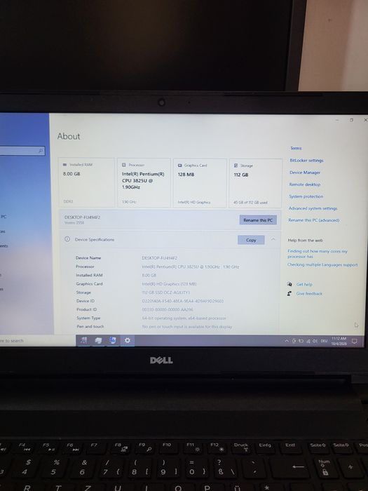 Laptop Dell Vostro 3558 , Intel Pentium 3825U , 8 GB  , ssd 120 GB  , 15.6 "