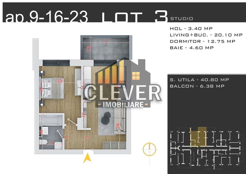 Studio 2 camere Dezvoltator, Ideal Investitie -Parcare GRATIS-Pallady