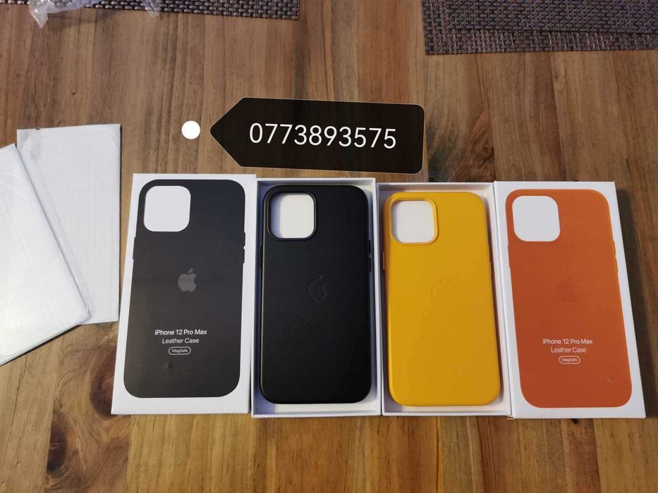 Husa protectie piele + 2 folii sticla +Magsafe Apple iPhone 12 Pro Max