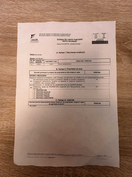 Teren de vânzare Odaia Banului, comuna Tintesti, judetul Buzau