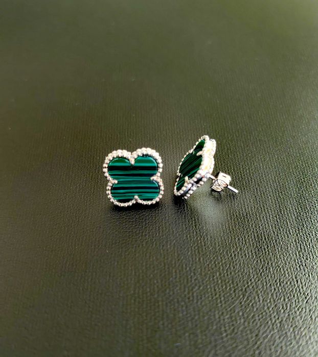 Сребърни обеци с тигрово око  Van Cleef & Arpels VCA Alhambra earrings