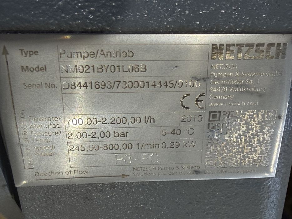 Нова винтова/шнекова помпа Netzsch 700-2200 l/h