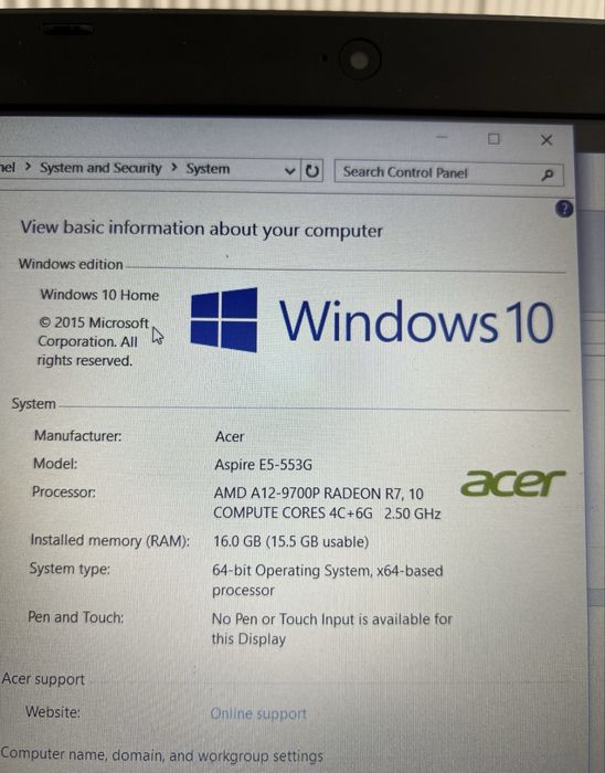 Laptop Acer Aspire E5 16G memorie ram 16gb 1TB plus SSD