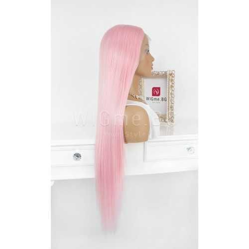 Дълга права розова лейс фронт перука Роузи