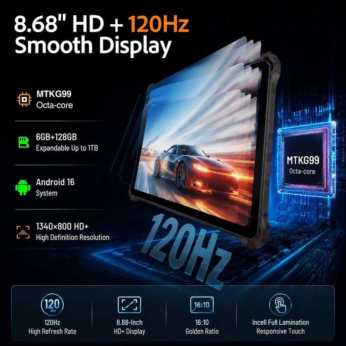 Защитен/удароустойчив таблет AGM PAD P3 - 8.7" 6GB+6GB/258GB, 7200mAh, 50MP, Android 16