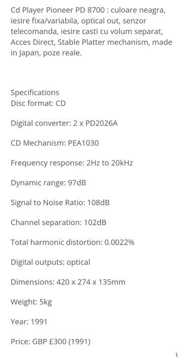 Cd player Pioneer PD 8700