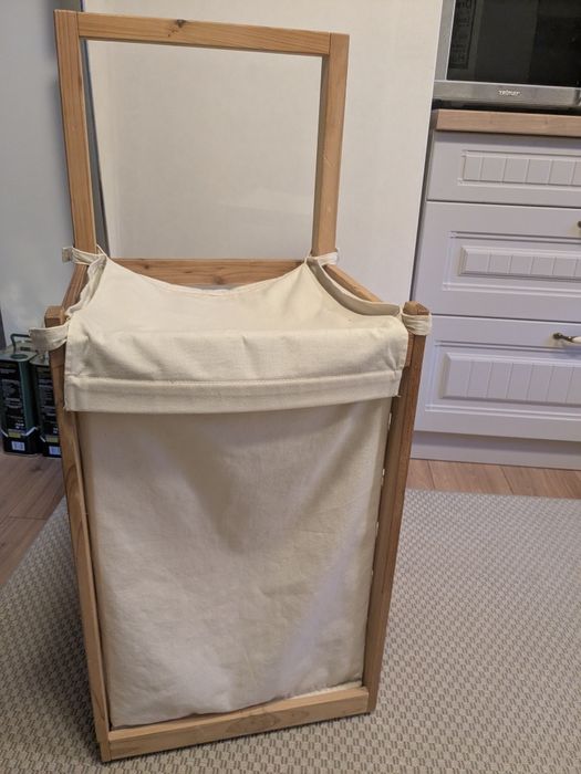 Coș de rufe din lemn cu sac textil detașabil