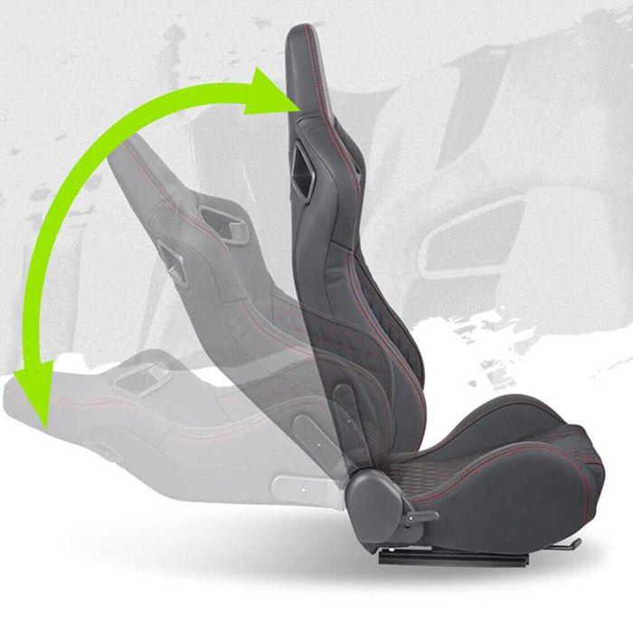 Спортни седалки за автомобил, кожа, черни/с червен шев