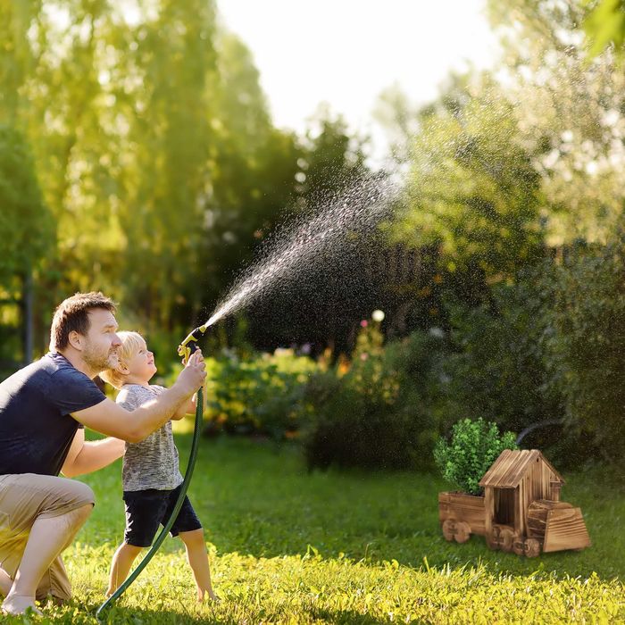 Trenulet decorativ cu suport pentru flori lemn flambat 21 x 38 x 13 cm