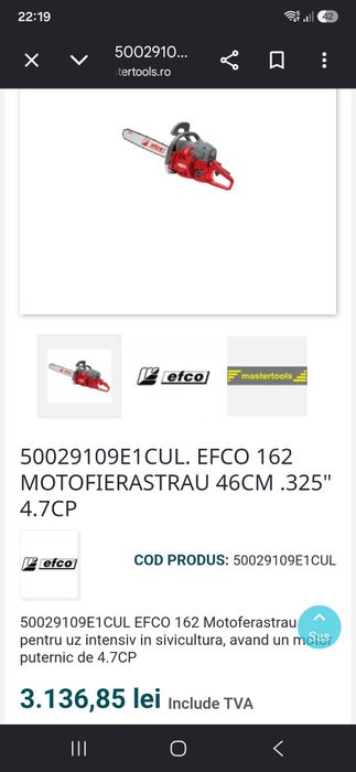 Drujbă Efco 162 4,7 kp reali