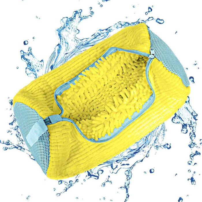 Плюшена чанта за пране на обувки в пералня. Жълта с цип.
