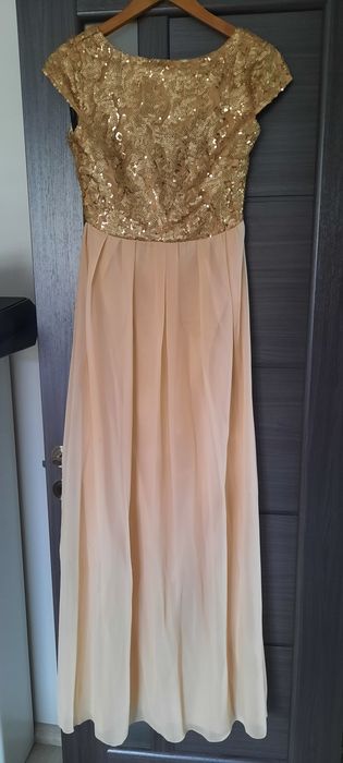 Rochie lunga S 38 eleganta auriu crem