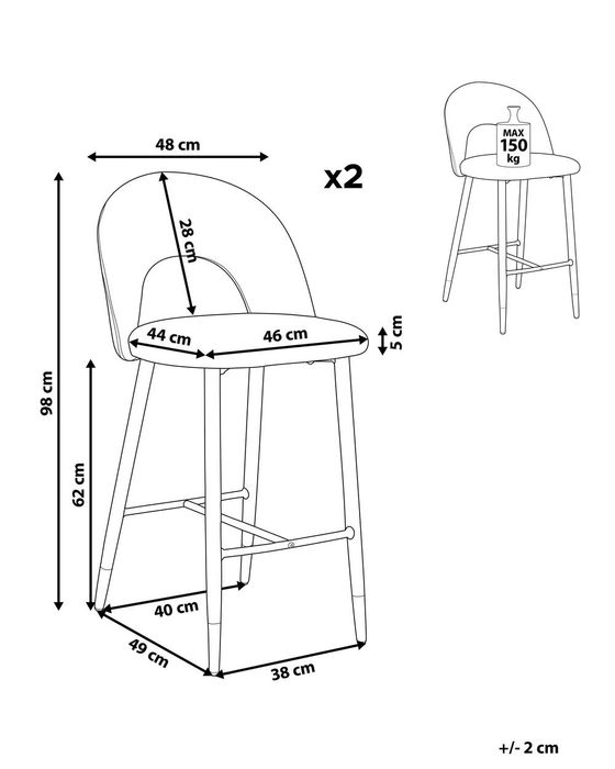 NOU Set 2 scaune bar "FALTON", catifea, verde închis