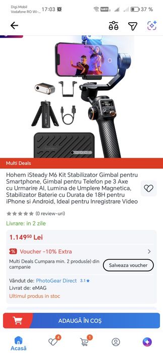 Hohem iSteady M6 Kit Stabilizator Gimbal pentru Smartphone, Gimbal pentru Telefon pe 3 Axe