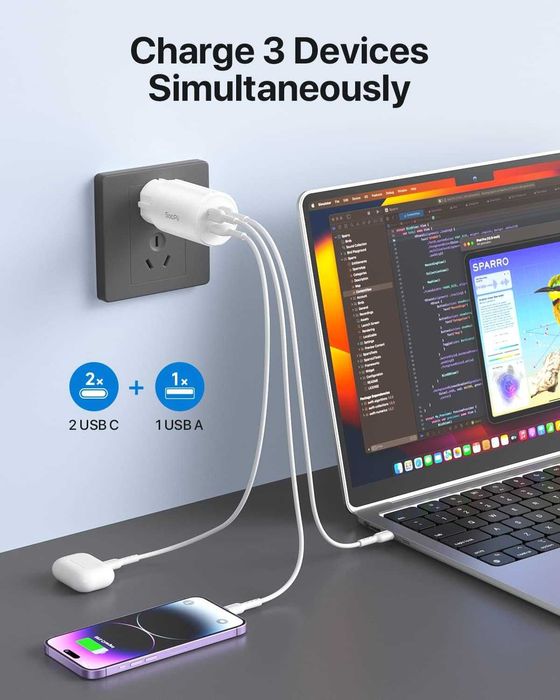 Бързо мощно зарядно 65 W SooPii USB C, за Apple и др