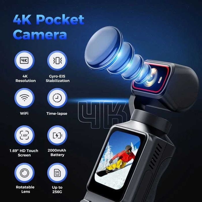 4K WIFI Екшън камера Thumb Sport DV Преносим жироскоп Стабилизация на изображението L19
