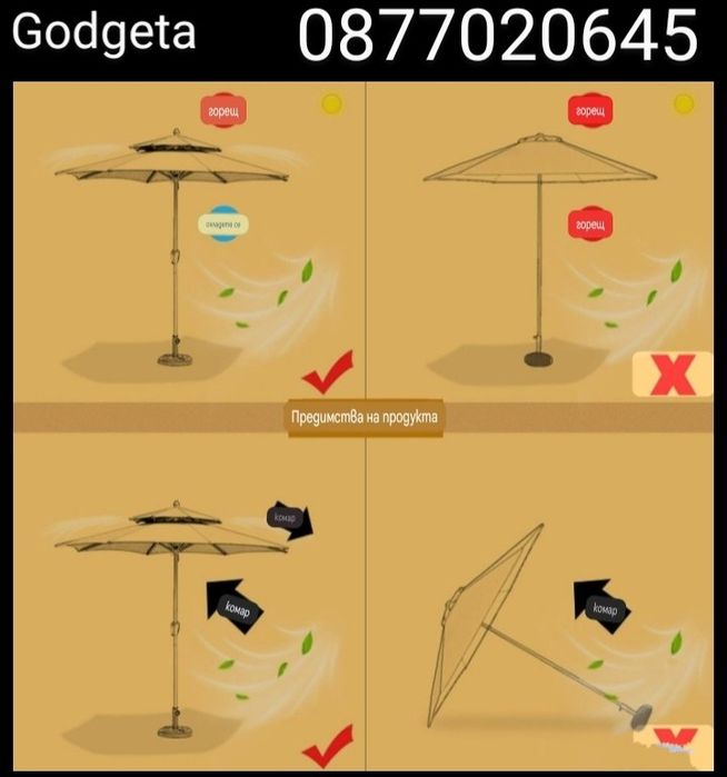 ВЕТРОУСТОЙЧИВ ДВОЕН Покрив Градински или плажен чадър зелен и др.цвето