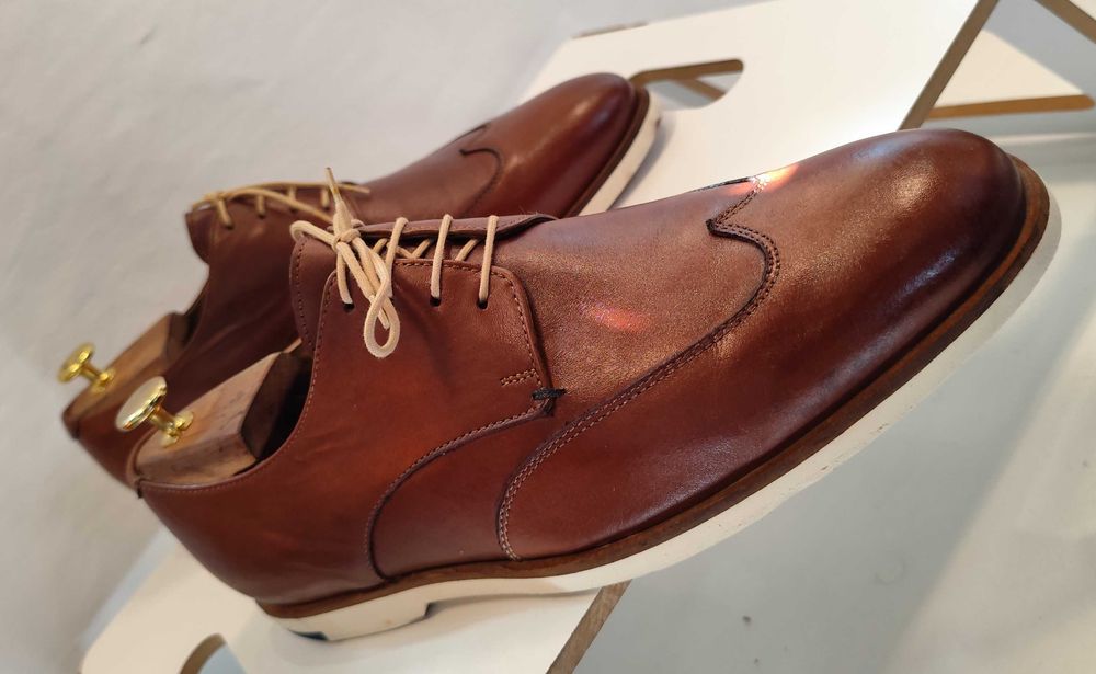 Pantofi derby 43.5 44 cap toe casual Pat Calvin piele naturala moale maro