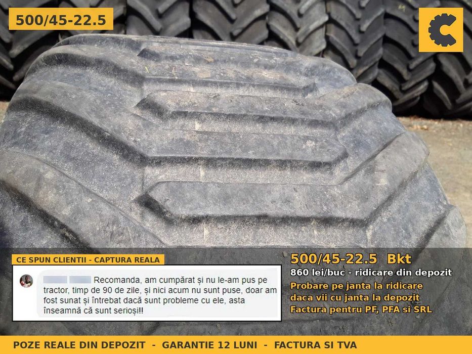Anvelope Cauciucuri 500/45-22.5 500 45 22.5 50045225 500 45-22.5 Bkt Tractor Utilaje Agricole Diagonal SH Second Hand ANVELOPE Garantie 1 An Factura