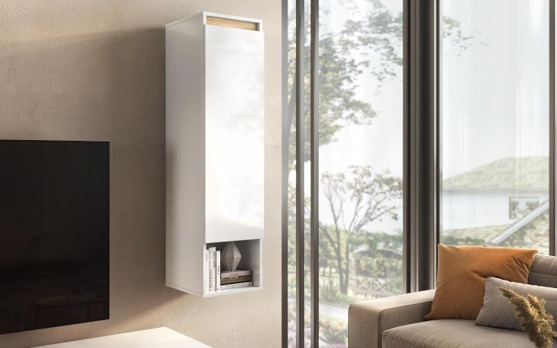 Ефектен стенен щкаф с открита и закрита част