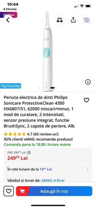 Periuța de dinți electrica Philips sonicare 4300 HX6807