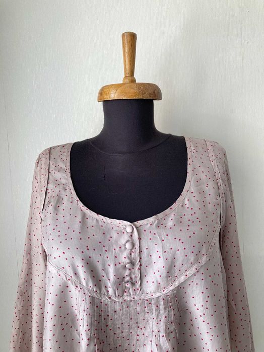 Rutzou женска копринена коприна блуза с дълъг ръкав блузка топ 38