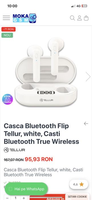 Casti Tellur flip alb