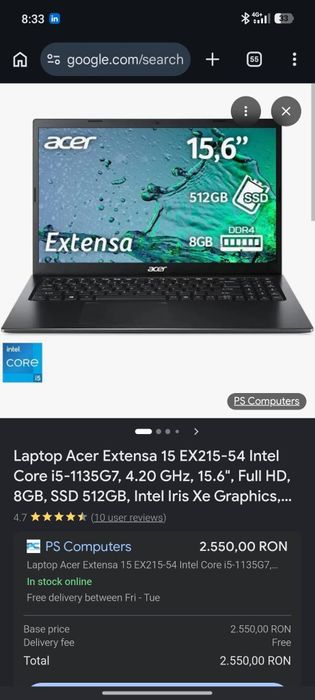 laptop acer extreme 15 EX215-54