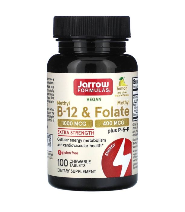 Jarrow Formulas, Метил B-12 и метилфолат, 100 жевательных таблеток