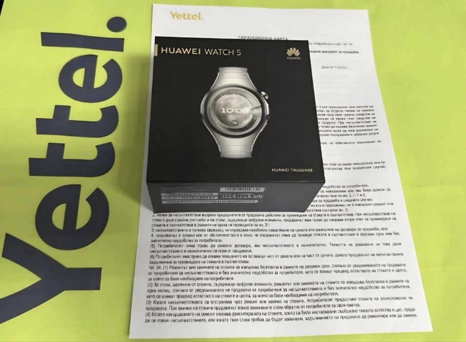 КАТО НОВ 46mm Huawei Watch 5 LTE Cellular Yettel Гаранция 2026г. Titanium