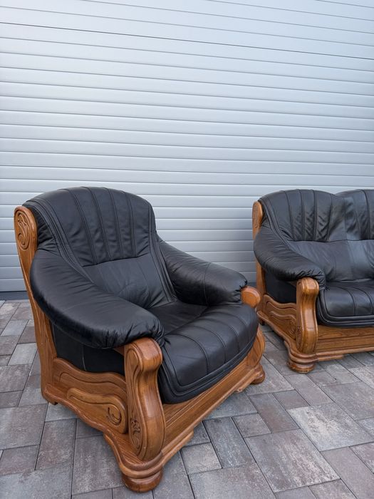 Set canapea canapele 3 - 2 - 1 - 1 Lemn Masiv + PIELE Naturala Rustic